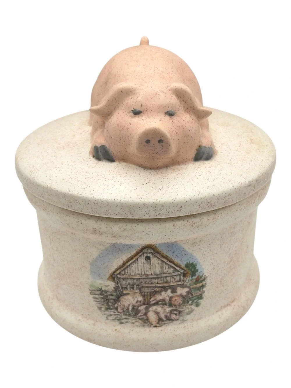 Vintage Ceramic Speckled Pig Cookie Jar Sugar Bowl with Lid Country Farmhouse